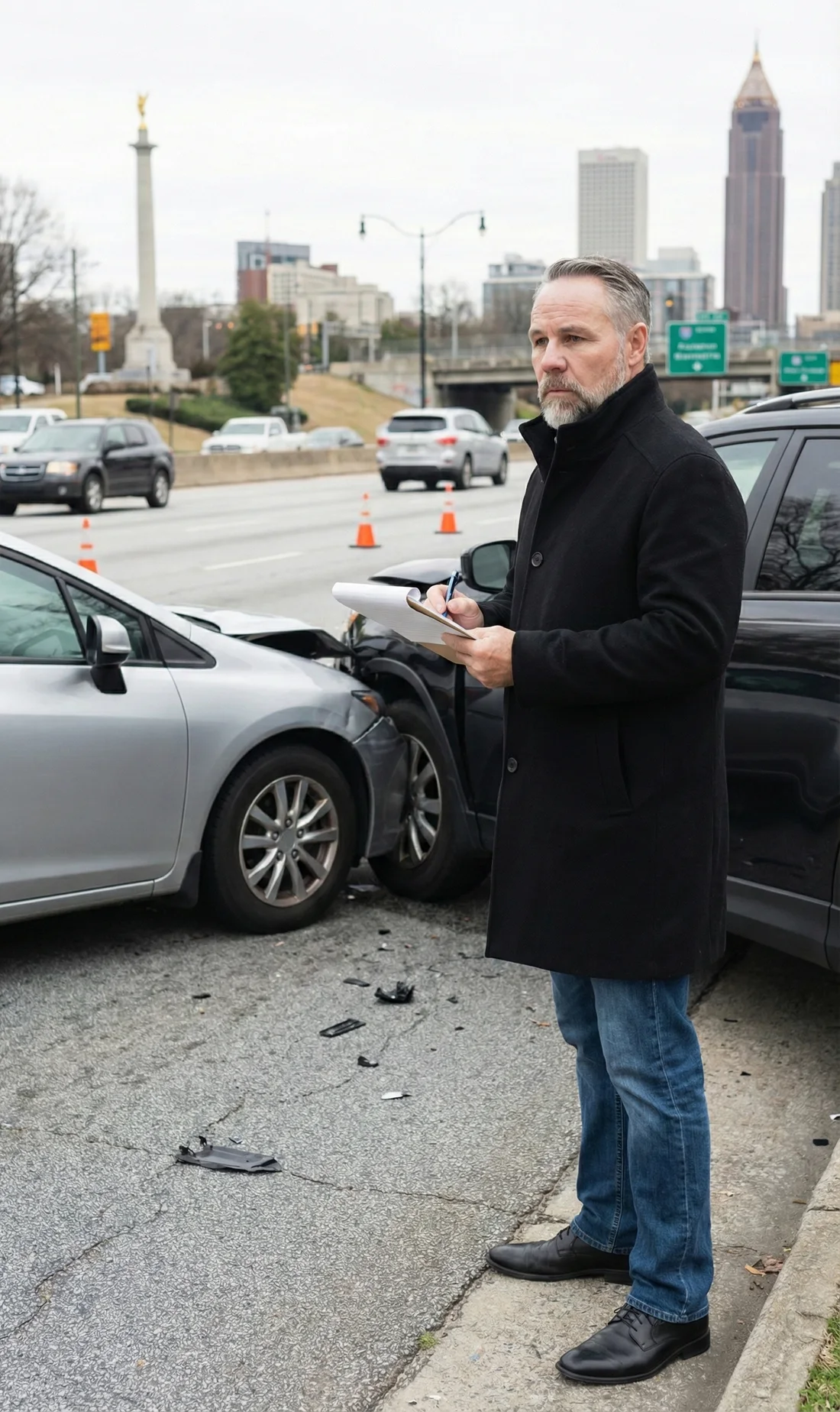 Abogado en la escena de un accidente de carro en Atlanta