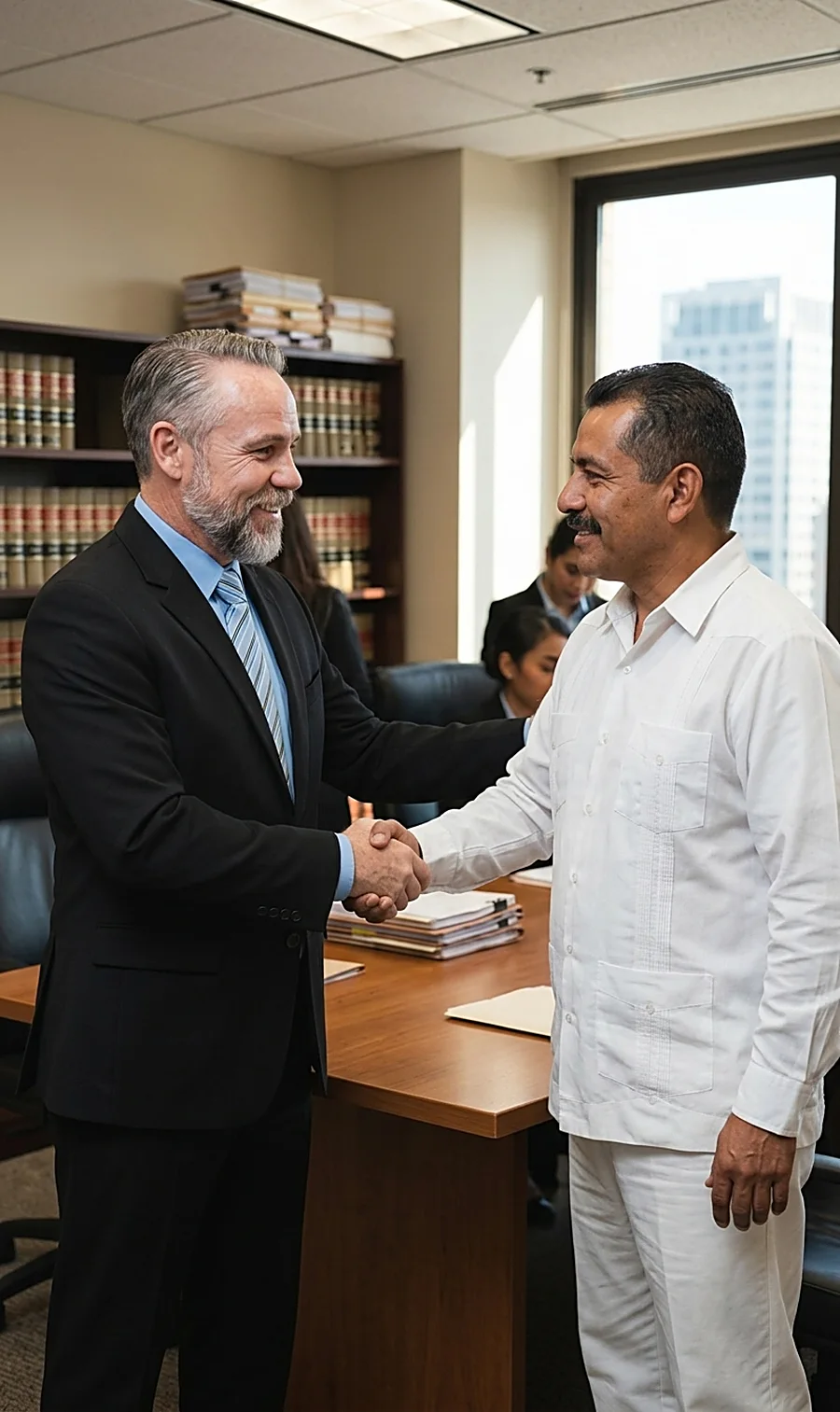 Abogado dando la bienvenida a un cliente